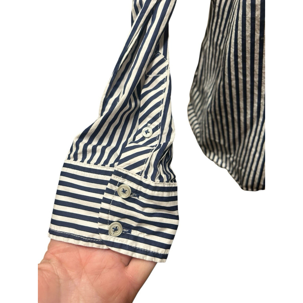 Talbots Button Down Medium Navy &‎ White Stripe O… - image 6
